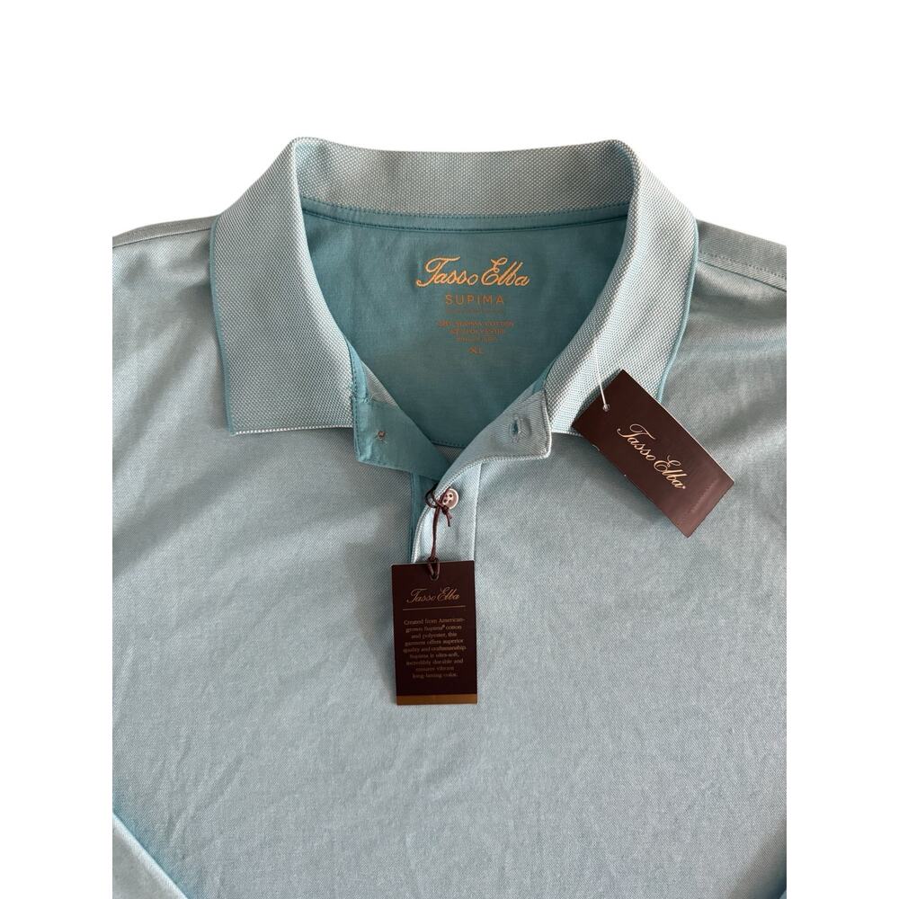 Tasso Elba Supima Cotton Blend LS Luxury Polo Shirt XL Menthol Blue NWT $59.50 - Picture 4 of 8